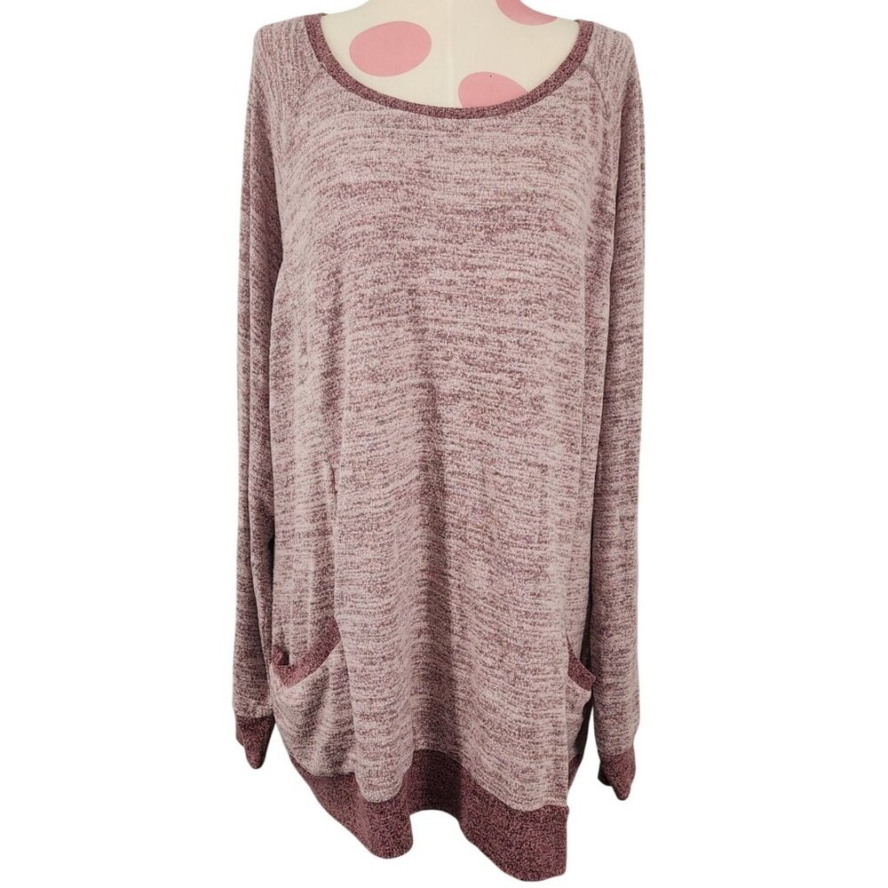 Women's Wekili Pink Heathered Oversized Sweater Shirt XXL Front Pockets Top